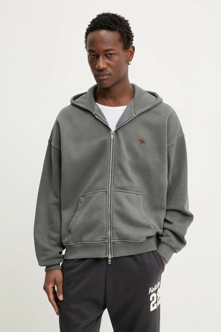 Mikina Abercrombie & Fitch šedá farba, s kapucňou, jednofarebná, KI122-5660-136