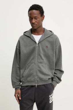 Mikina Abercrombie & Fitch šedá farba, s kapucňou, jednofarebná, KI122-5660-136