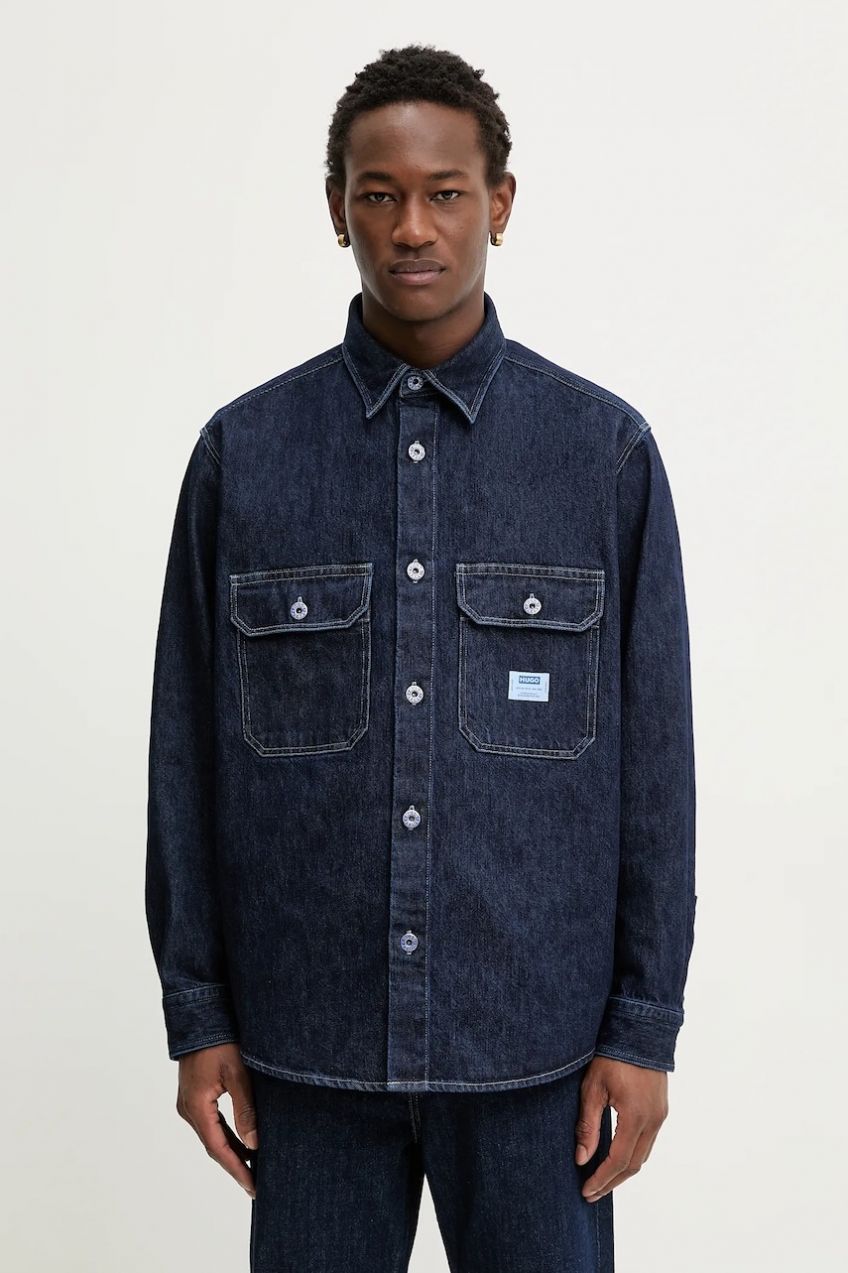 Rifľová košeľa Hugo Blue Ebolt tmavomodrá farba, regular, s klasickým golierom, 50556349