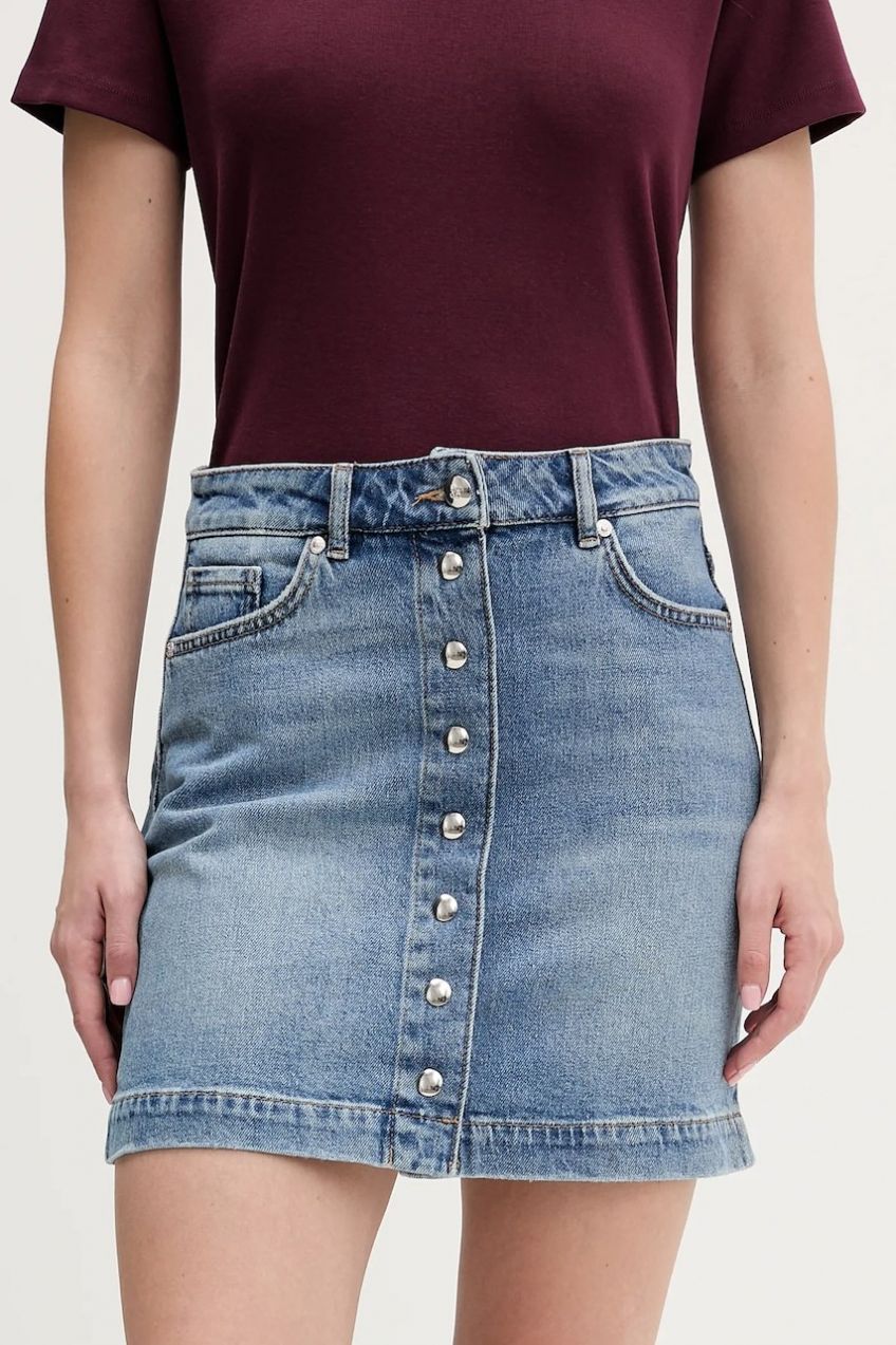 Rifľová sukňa HUGO Gilvie mini, rovný strih, 50553182