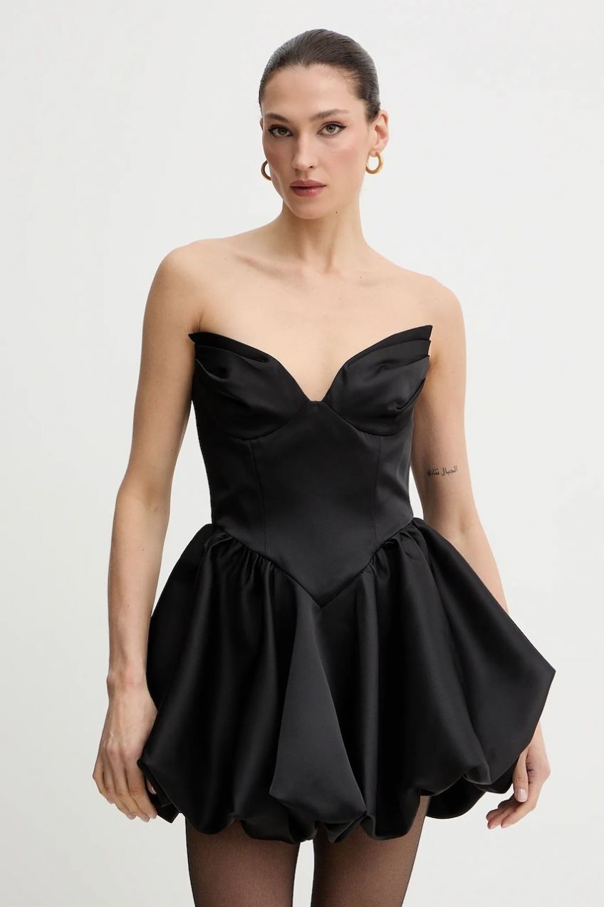 Šaty Bardot čierna farba, mini, áčkový strih, 60137DB