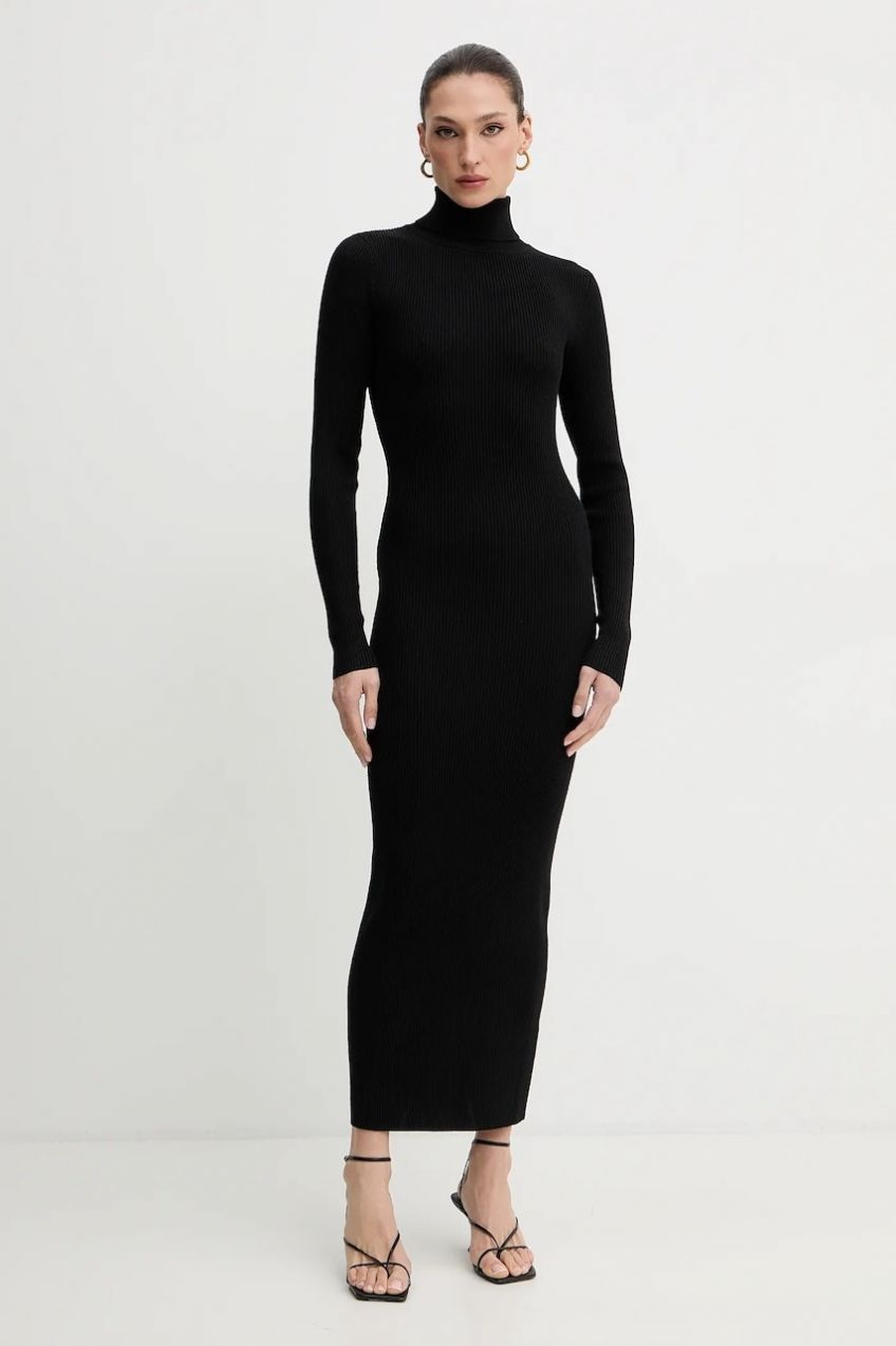 Šaty Bardot čierna farba, maxi, priliehavé, 60170DB