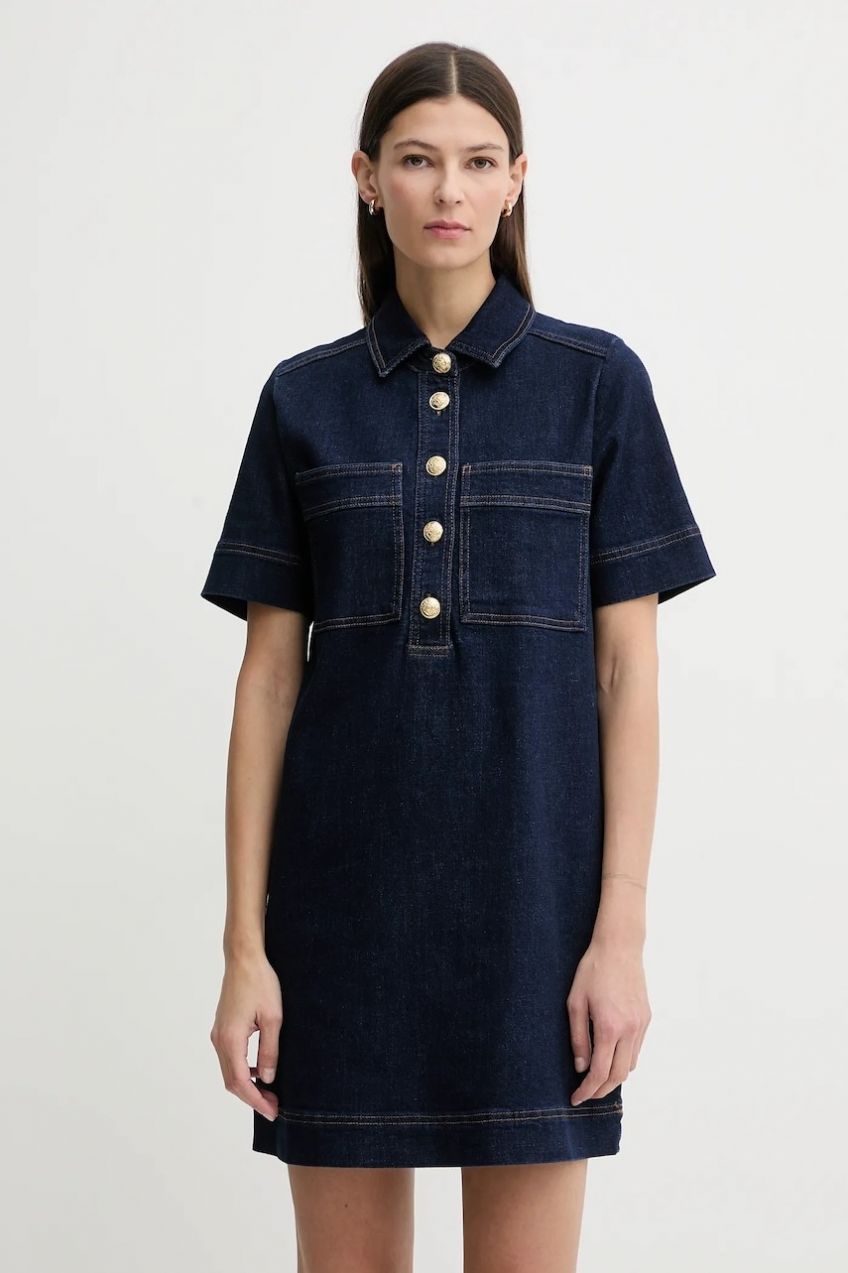 Rifľové šaty Dkny tmavomodrá farba, mini, rovný strih, DJ5D9126