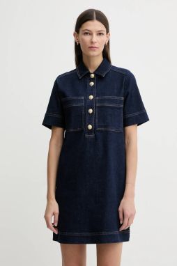 Rifľové šaty Dkny tmavomodrá farba, mini, rovný strih, DJ5D9126