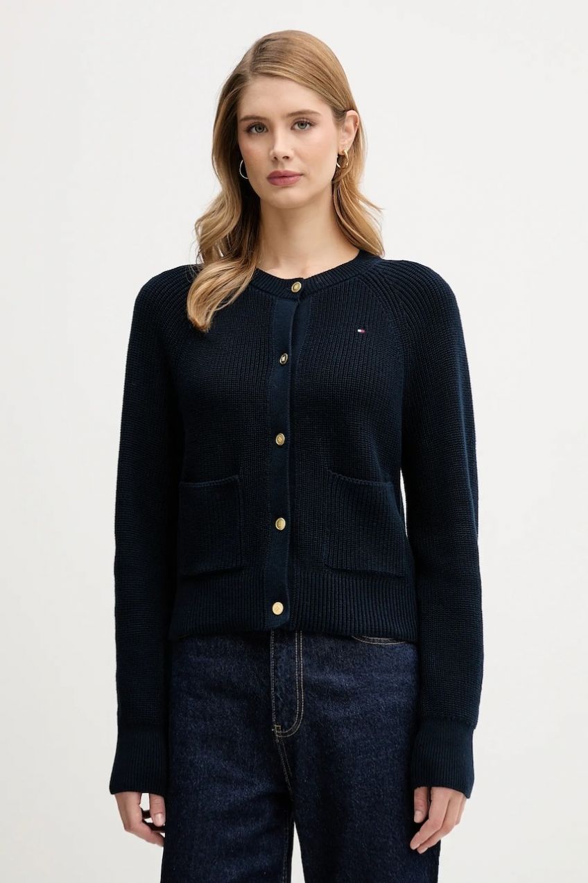 Bavlnený kardigán Tommy Hilfiger tmavomodrá farba, ľahký, WW0WW48795