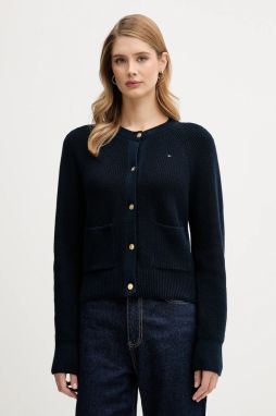 Bavlnený kardigán Tommy Hilfiger tmavomodrá farba, ľahký, WW0WW48795