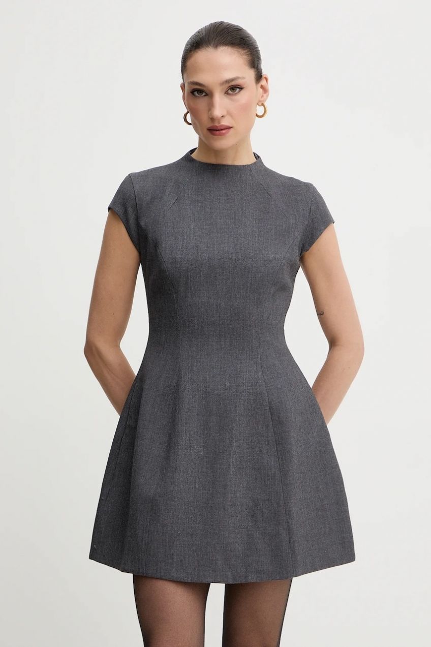 Šaty Bardot šedá farba, mini, áčkový strih, 59329DB3