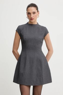 Šaty Bardot šedá farba, mini, áčkový strih, 59329DB3
