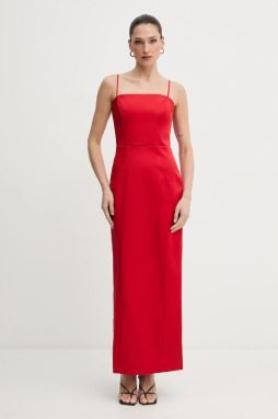 Šaty Bardot červená farba, midi, rovný strih, 60179DB