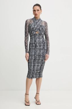 Šaty Bardot šedá farba, mini, priliehavé, 56305DB3