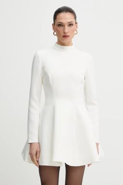 Šaty Bardot béžová farba, mini, áčkový strih, 60238DB