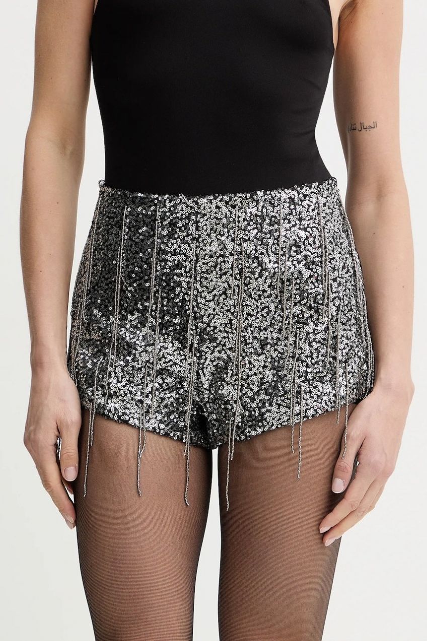 Šortky Bardot čierna farba, s nášivkou, vysoký pás, 60208PB1