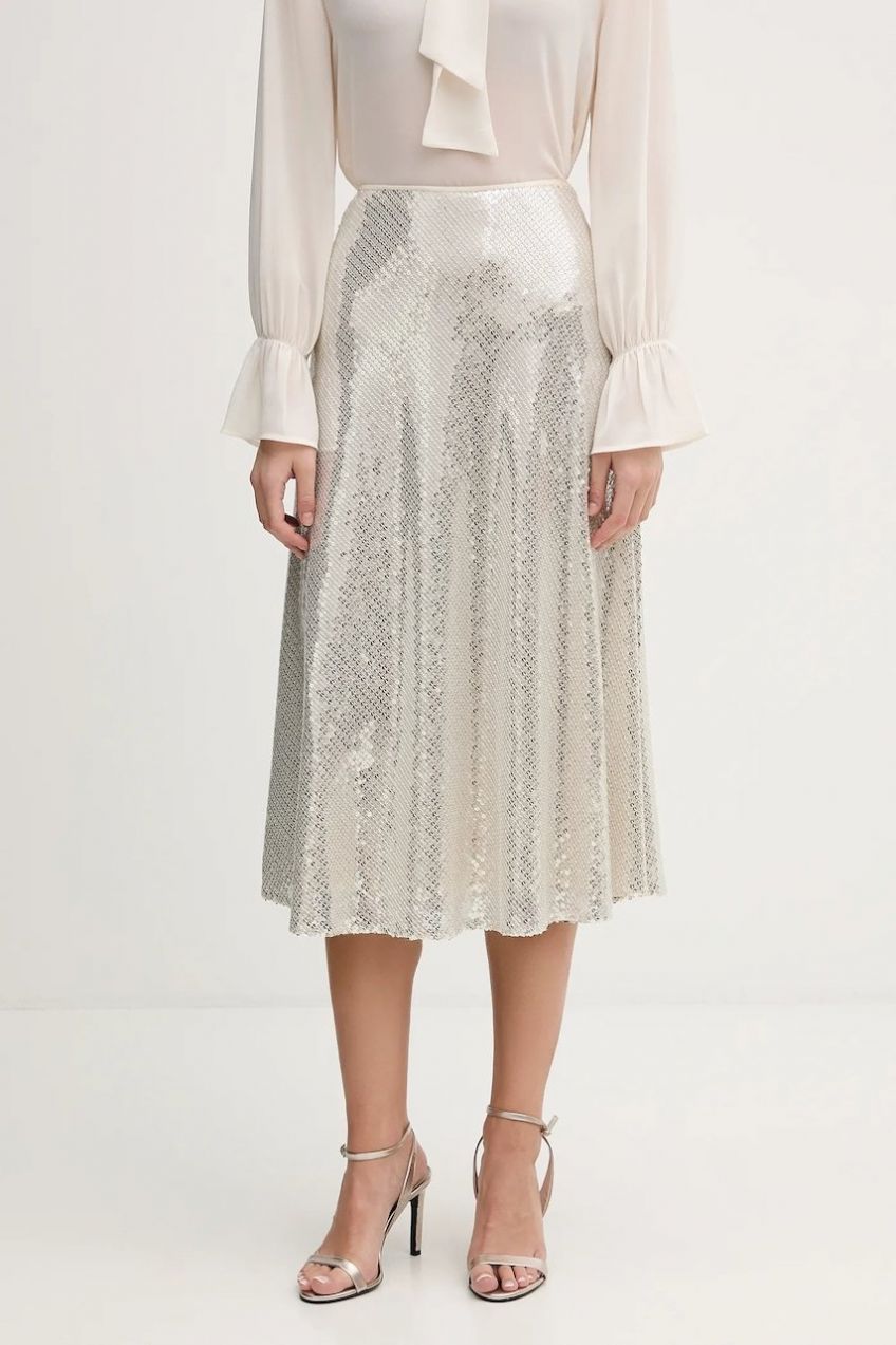 Sukňa OUI strieborná farba, midi, áčkový strih, 96029