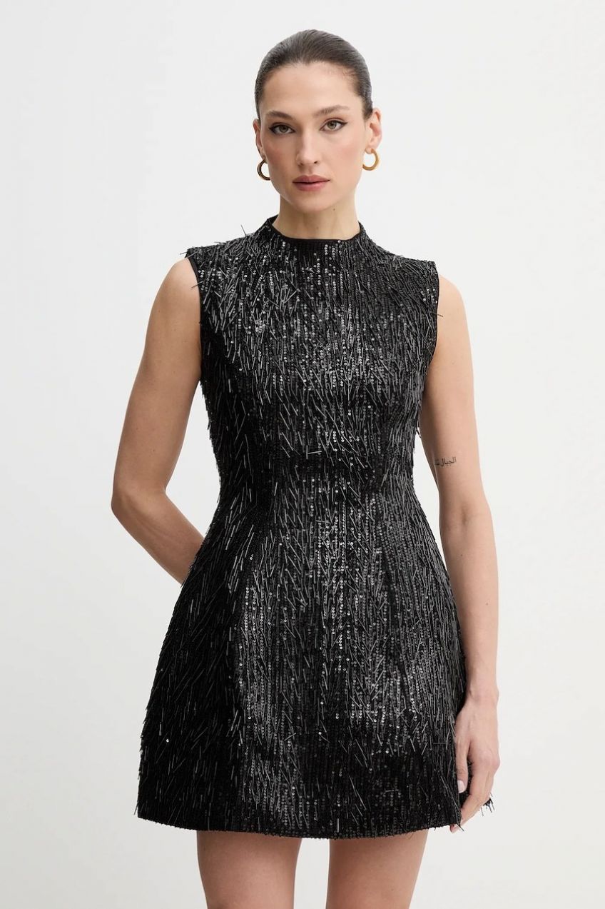 Šaty Bardot čierna farba, mini, áčkový strih, 60202DB