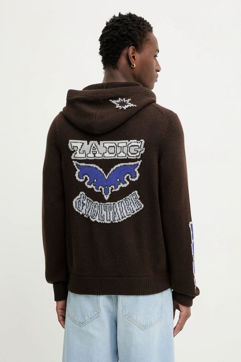 Vlnený kardigán ZADIG&VOLTAIRE hnedá farba, KMCA01266