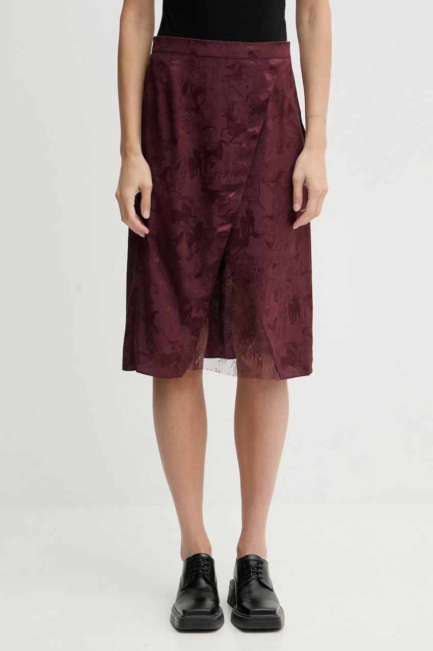 Hodvábna sukňa ZADIG&VOLTAIRE bordová farba, mini, rovný strih, WWSK01620