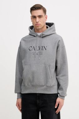 Mikina Calvin Klein šedá farba, s kapucňou, jednofarebná, LV04RE207G