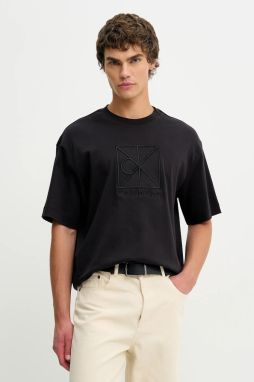 Bavlnené tričko Calvin Klein pánske, čierna farba, jednofarebné, LV04LE200G