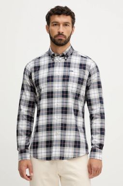 Bavlnená košeľa Barbour hnedá farba, slim, s golierom button-down