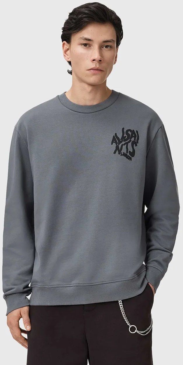 Bavlnená mikina AllSaints ORLANDO šedá farba, s potlačou, M058NB