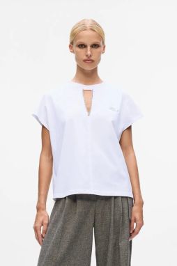 Bavlnené tričko Karl Lagerfeld dámske, biela farba, A4W17046