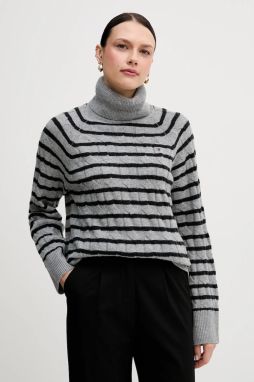 Vlnený sveter Tommy Hilfiger šedá farba, ľahké, s rolákom, WW0WW46791