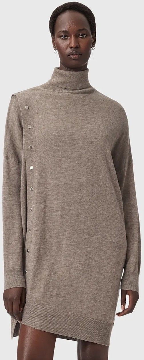 Vlnené šaty AllSaints UMI béžová farba, mini, priliehavé, W071DD