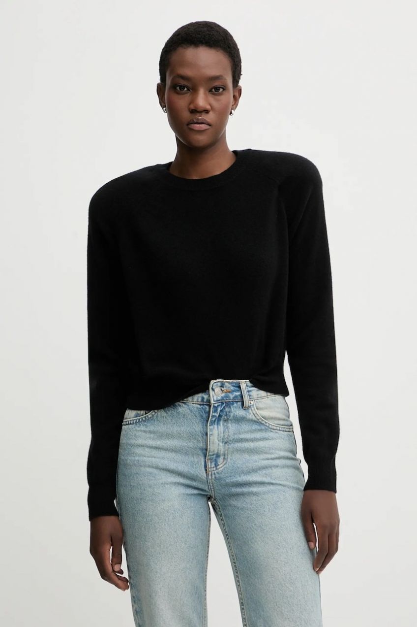Vlnený sveter La Mania ELLA čierna farba, ľahký, ELLA