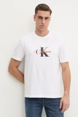 Bavlnené tričko Calvin Klein Jeans pánske, biela farba, s potlačou, J30J327471