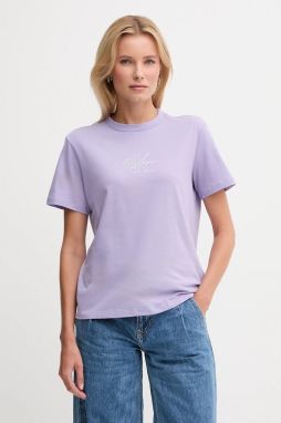 Bavlnené tričko Calvin Klein Jeans dámske, fialová farba, LV047D873G