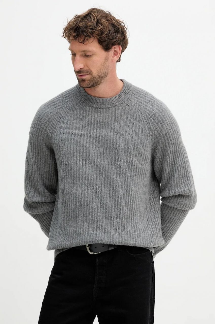 Vlnený sveter BOSS Orange Klacier šedá farba, 50548674