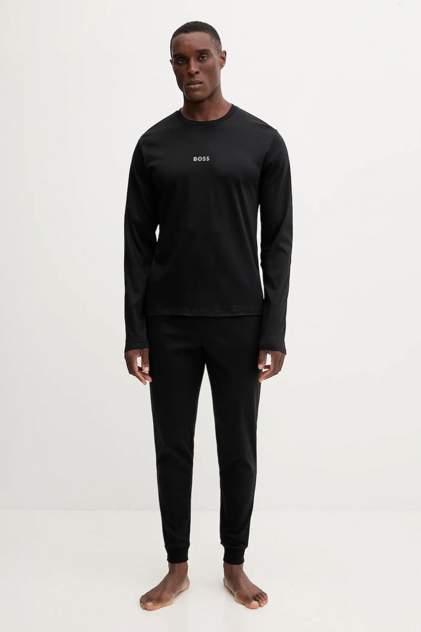 Bavlnené pyžamo BOSS Xmas Long Set čierna farba, s potlačou, 50550547