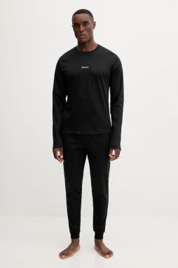 Bavlnené pyžamo BOSS Xmas Long Set čierna farba, s potlačou, 50550547