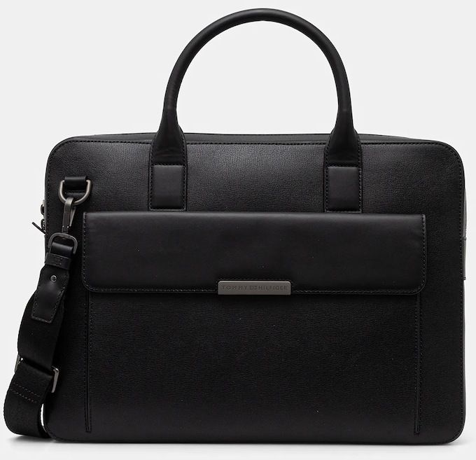 Kožená taška na notebook Tommy Hilfiger čierna farba, AM0AM13993