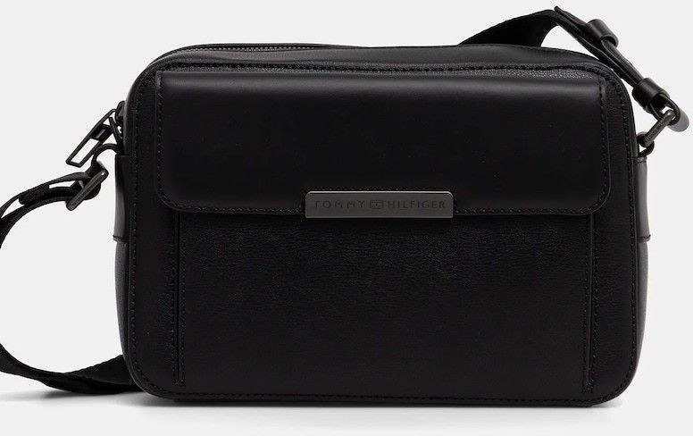 Kožená taška Tommy Hilfiger čierna farba, AM0AM14017