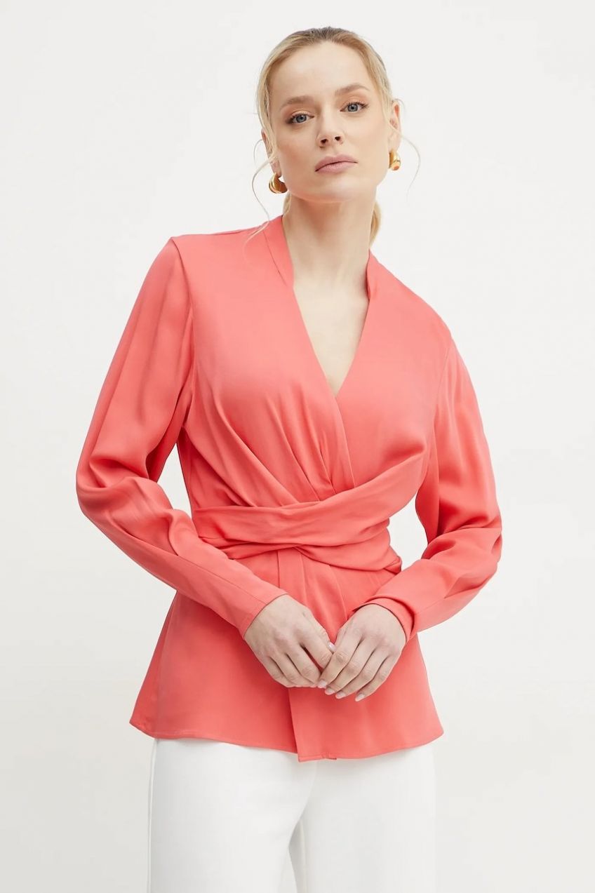 Blúzka BOSS dámska, oranžová farba, jednofarebná, 50537380