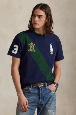 Bavlnené tričko Polo Ralph Lauren pánske, tmavomodrá farba, s nášivkou, 710P00092
