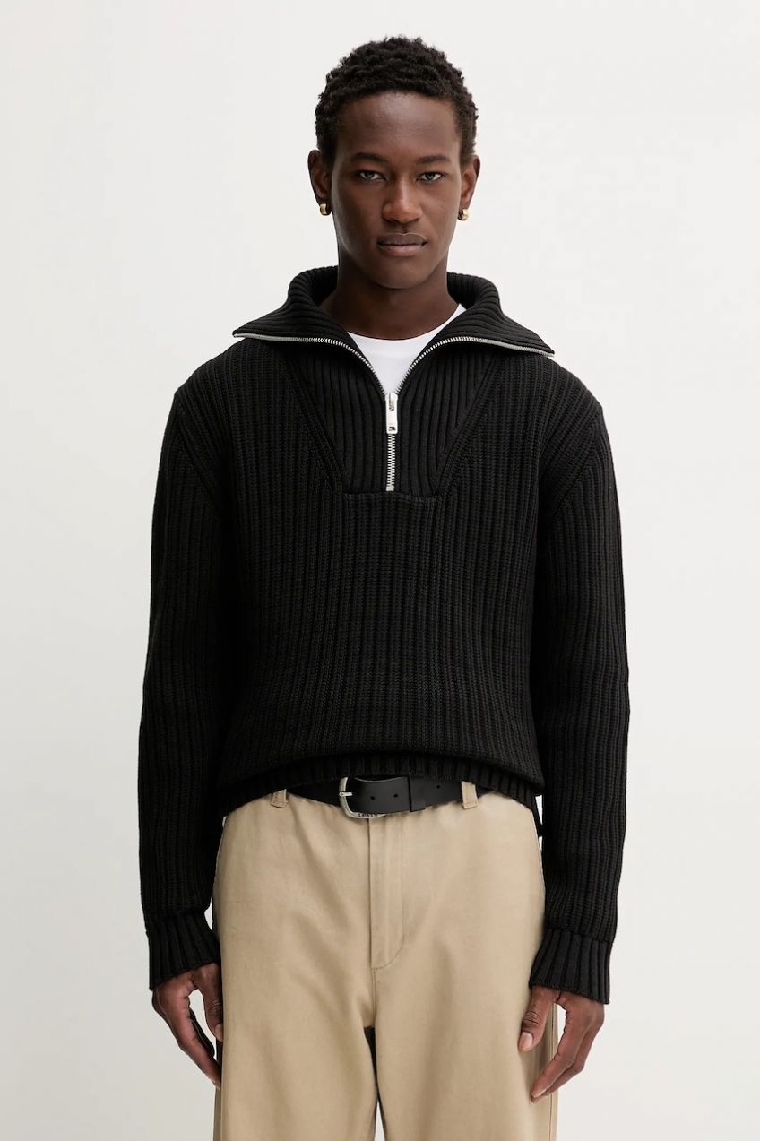 Bavlnený sveter HUGO Srigg čierna farba, 50547002