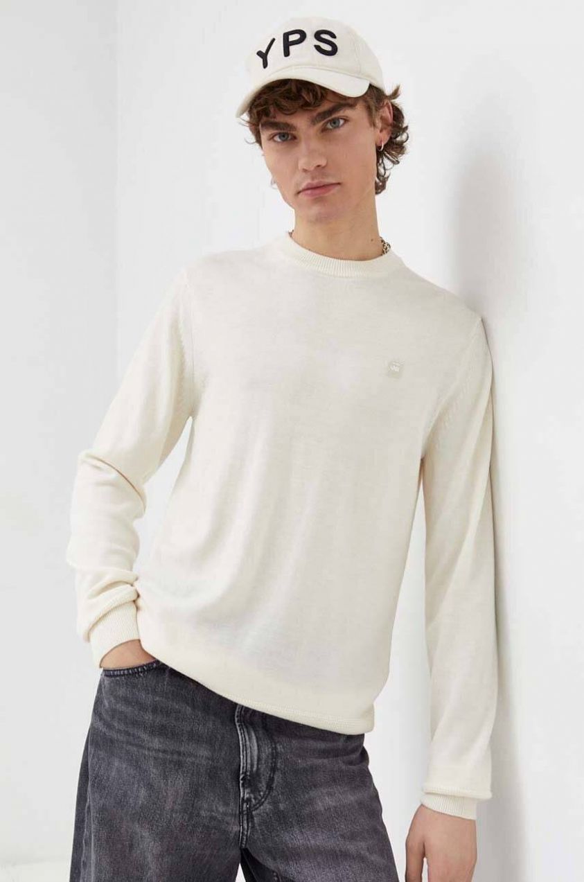 Vlnený sveter G-Star pánsky, zelená farba, tenký