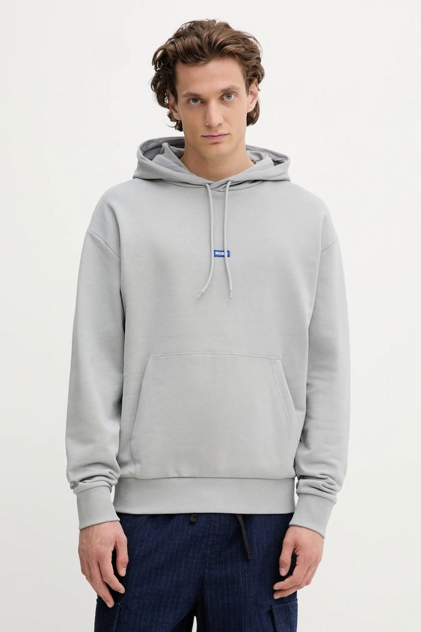 Bavlnená mikina Hugo Blue Nalonso béžová farba, s kapucňou, 50522374