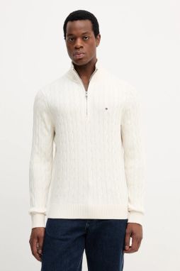 Bavlnený sveter Tommy Hilfiger béžová farba, ľahký, MW0MW36532