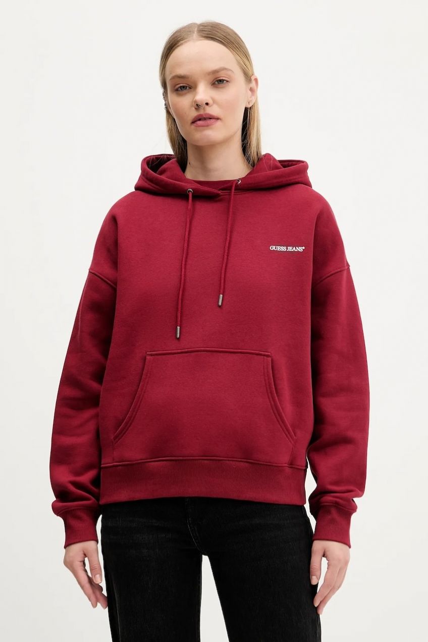 Mikina Guess Jeans béžová farba, s kapucňou, W4BQ21 KC811