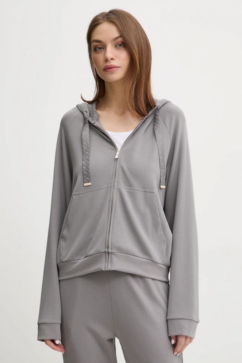 Mikina s kapucňou BOSS šedá farba, s kapucňou, jednofarebná, 50535842