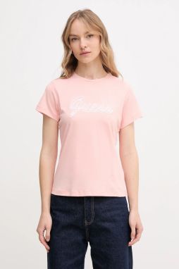 Bavlnené tričko Guess dámske, ružová farba, V5GI02 K9RM1