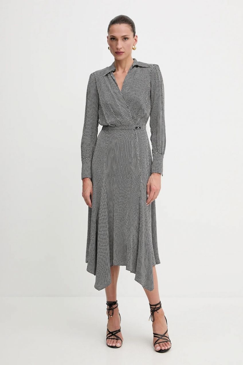 Šaty Elisabetta Franchi čierna farba, midi, áčkový strih, AB86552E2