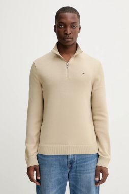 Bavlnený sveter Tommy Jeans béžová farba, ľahké, s polorolákom, DM0DM21654
