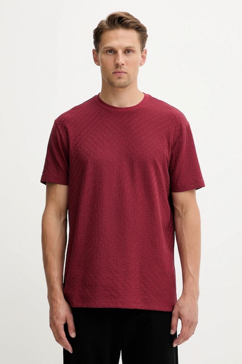 Bavlnené tričko Armani Exchange pánske, bordová farba, vzorované, XM001431 AF10337