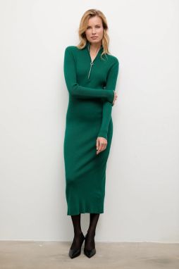 Kašmírové šaty Answear.LAB zelená farba, midi, priliehavé