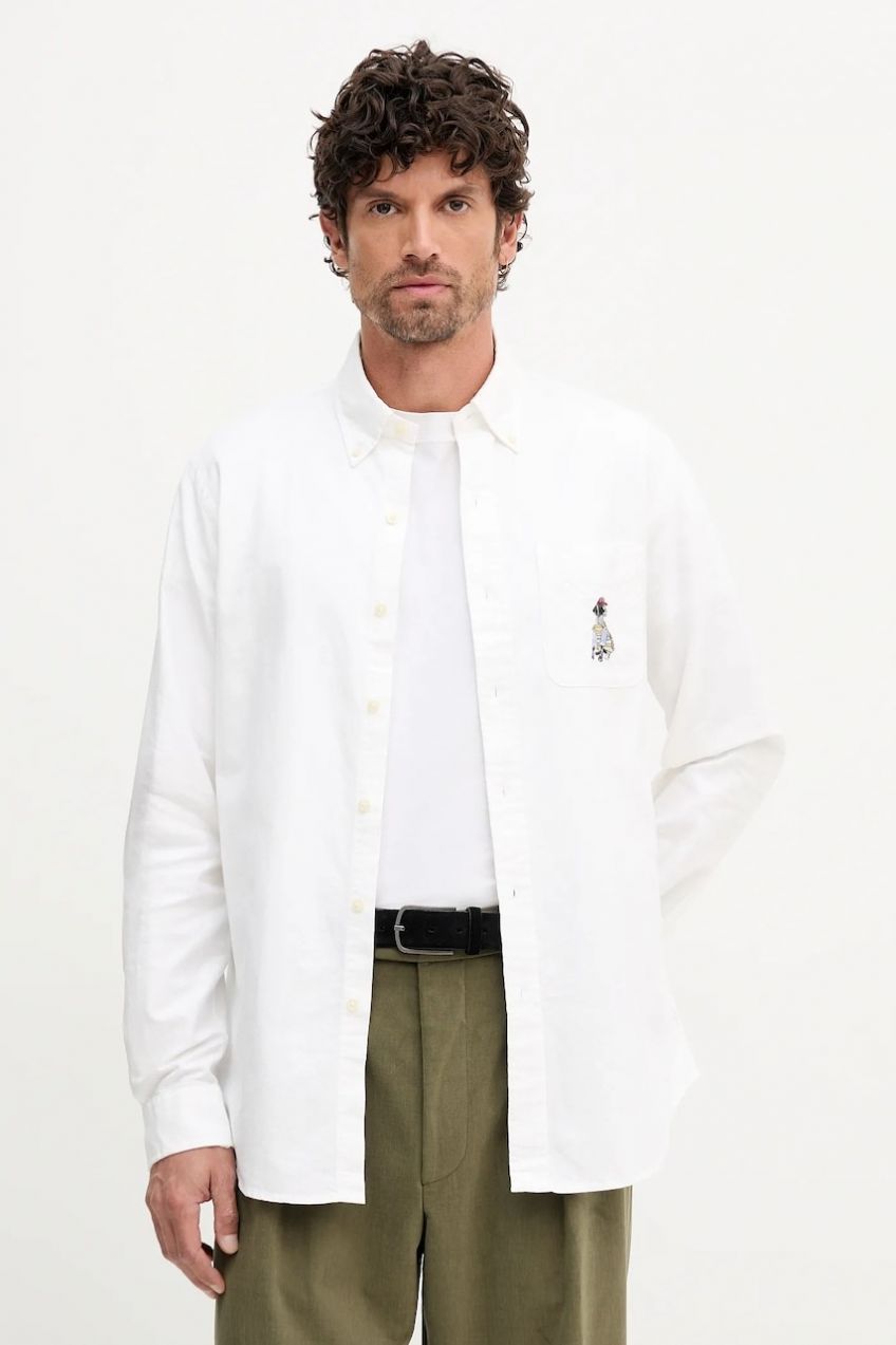 Bavlnená košeľa Polo Ralph Lauren biela farba, regular, s golierom button-down, 710P00526