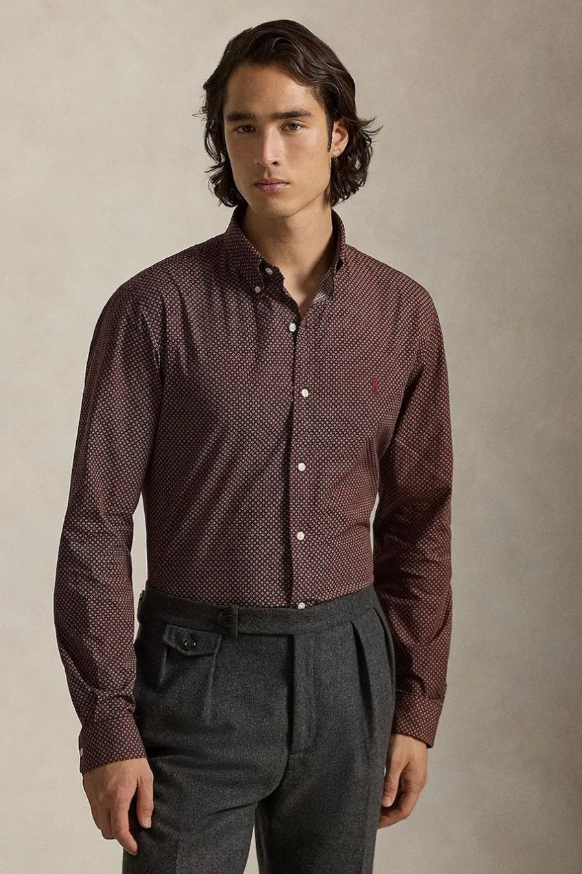 Košeľa Polo Ralph Lauren hnedá farba, regular, s golierom button-down, 710P00520